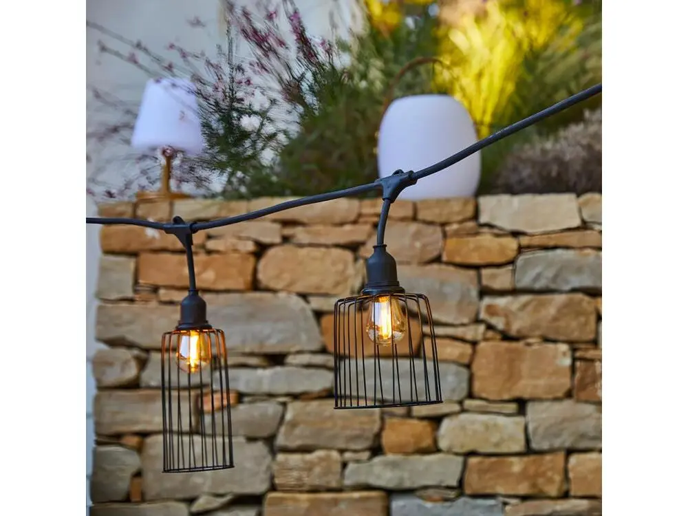 Guirlande lumineuse extérieur avec abat-jour en métal 10 ampoules à filament douille E27 LED blanc brûlant NEMA LIGHT 6m
