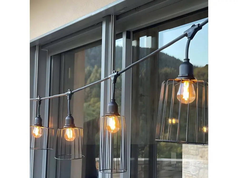 Guirlande lumineuse extérieur avec abat-jour en métal 10 ampoules à filament douille E27 LED blanc brûlant NEMA LIGHT 6m