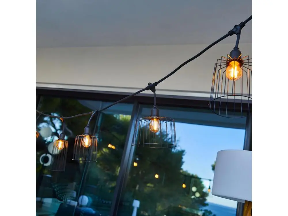 Guirlande lumineuse extérieur avec abat-jour en métal 10 ampoules à filament douille E27 LED blanc brûlant NEMA LIGHT 6m