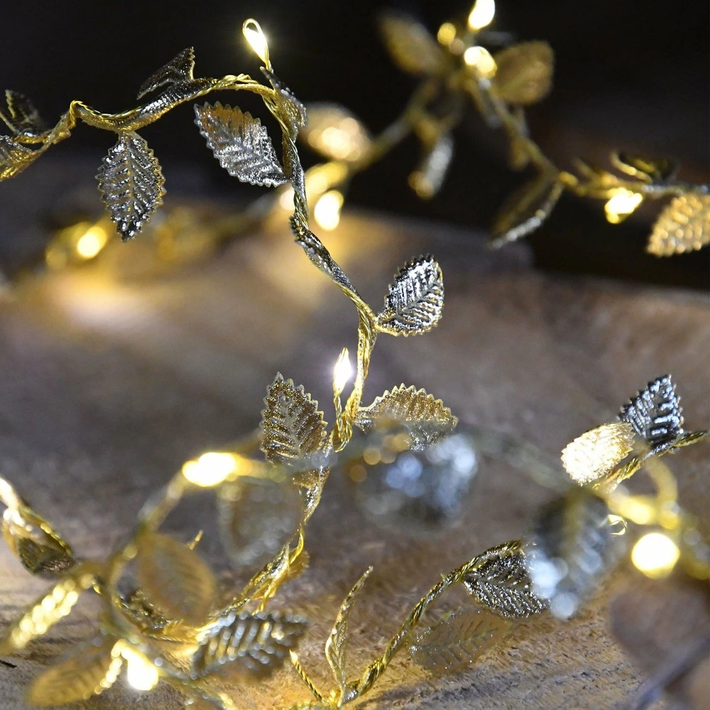 Guirlande lumineuse feuilles d'or pour jardin et patio