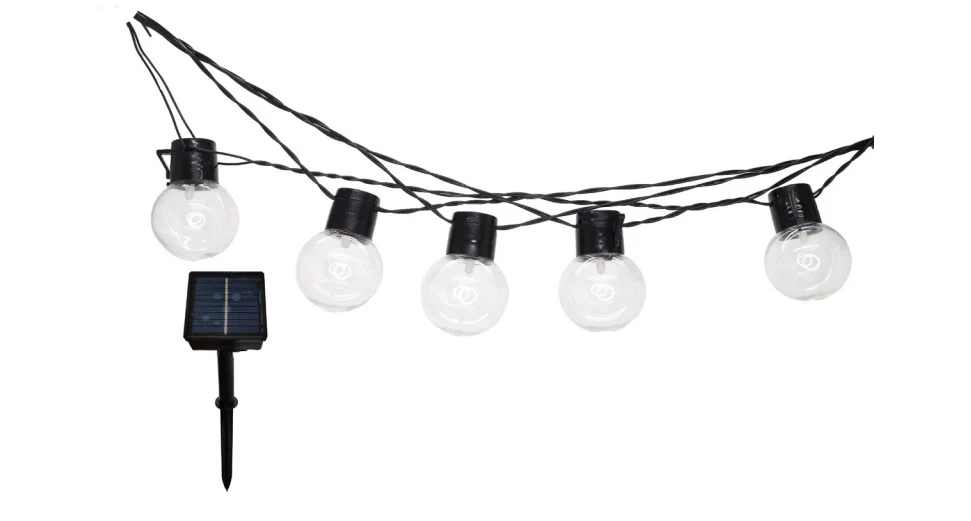 Guirlande lumineuse solaire d'extérieur de 7 mètres avec 20 ampoules transparentes - Guirlande lumineuse solaire pour allé...