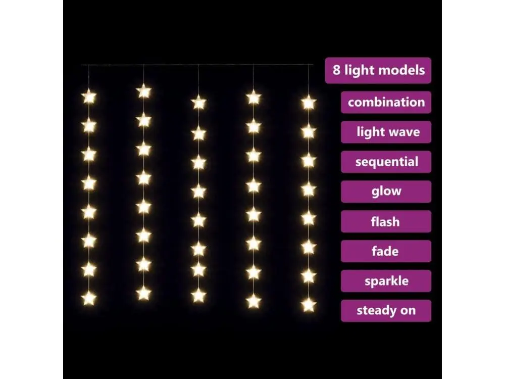 Guirlande lumineuse à étoiles LED 200LED Blanc torride 8fonctions