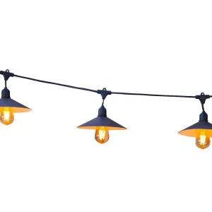 Guirlande solaire lumineuse extérieur avec abat-jour en acier style vieux 10 ampoules à filament douille E27 LED blanc cha...