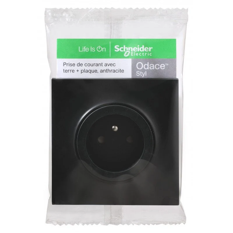 Prise de fréquent ODACE avec terre + plaque anthracite SCHNEIDER