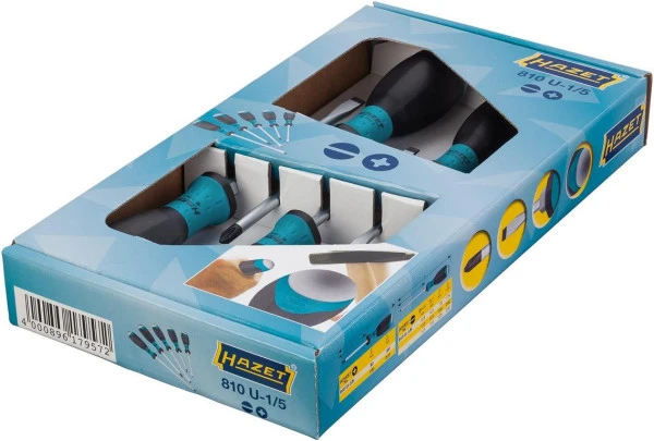 Jeu de tournevis Hazet avec capuchon à chocs profil Phillips PH profil fendu 08 x 45 - 12 x 7 PH1 - PH2 810U-1/5 choisir à...