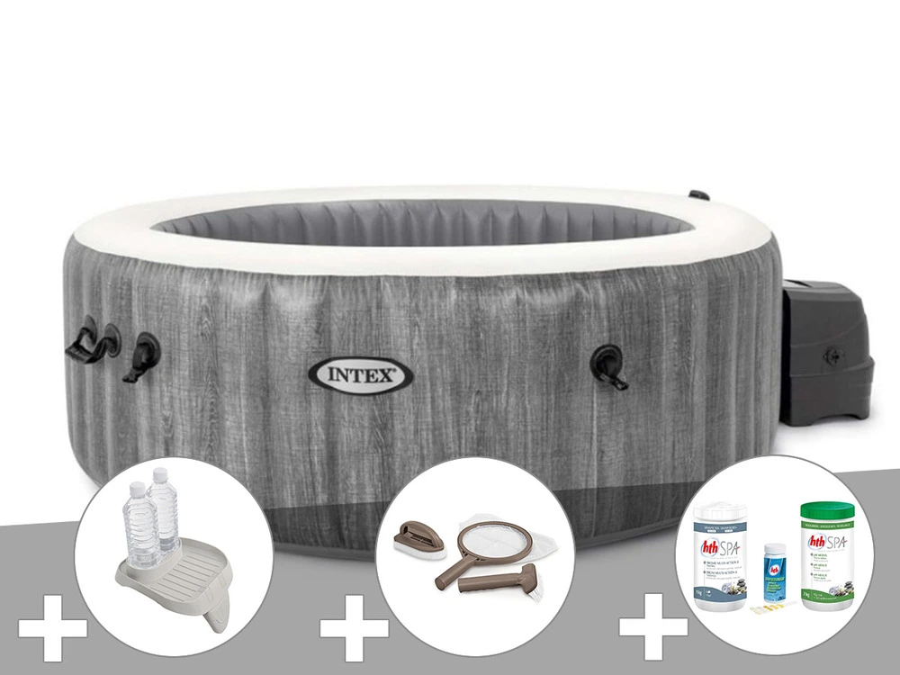 Professionnel Haute Qualité Kit spa gonflable purespa baltik rond bulles 4 places + kit d'entretien + porte