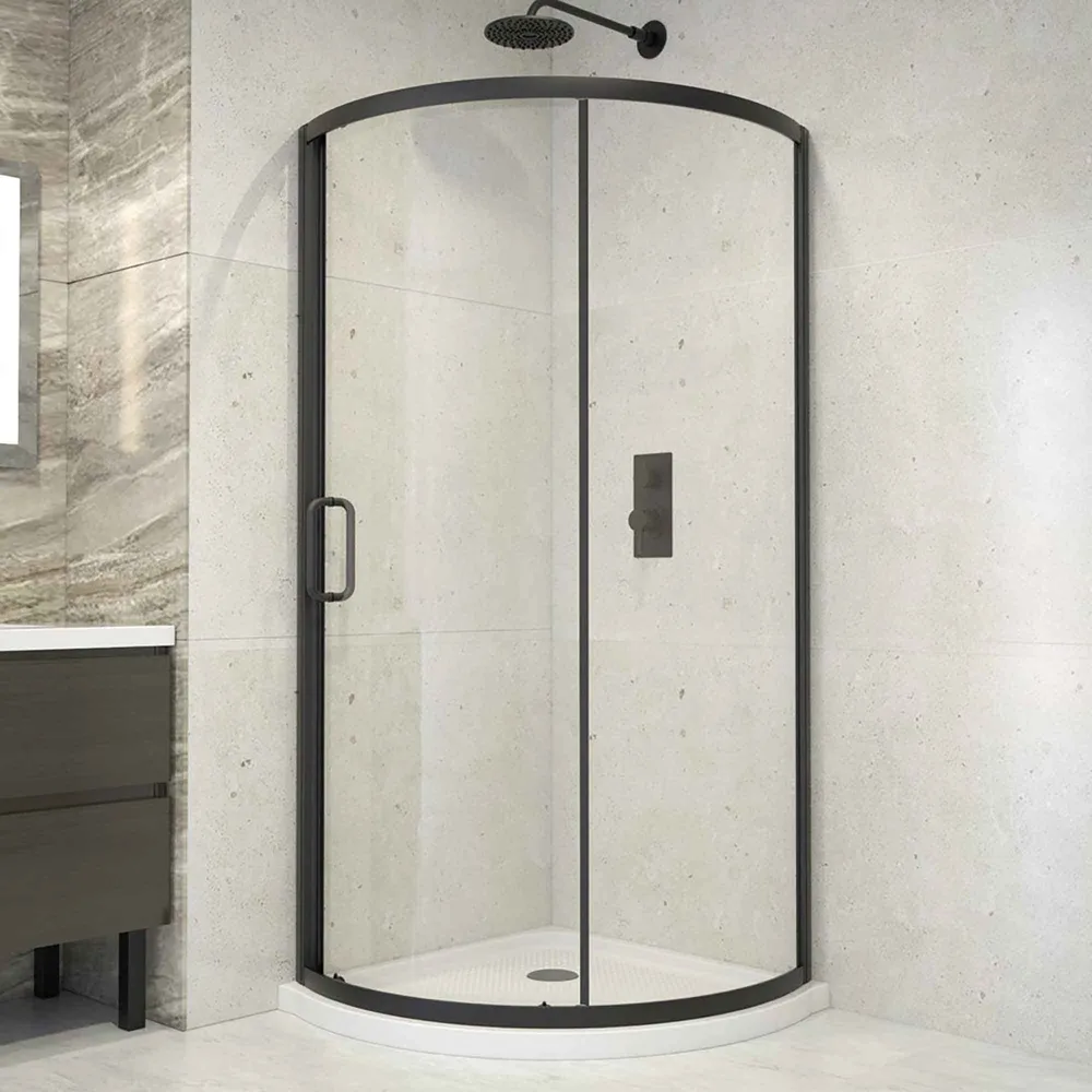 Kit de douche en coin Fairmont, 34'' x 34'' x 73'' (noir mat) avec fonction talkie-walkie