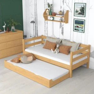 Chauffage de survie Lit banquette gigogne N01 Pin Naturel 90x190