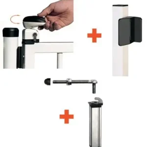Kit exhaustif fermeture portillon piscine serrure + gâche + charnière