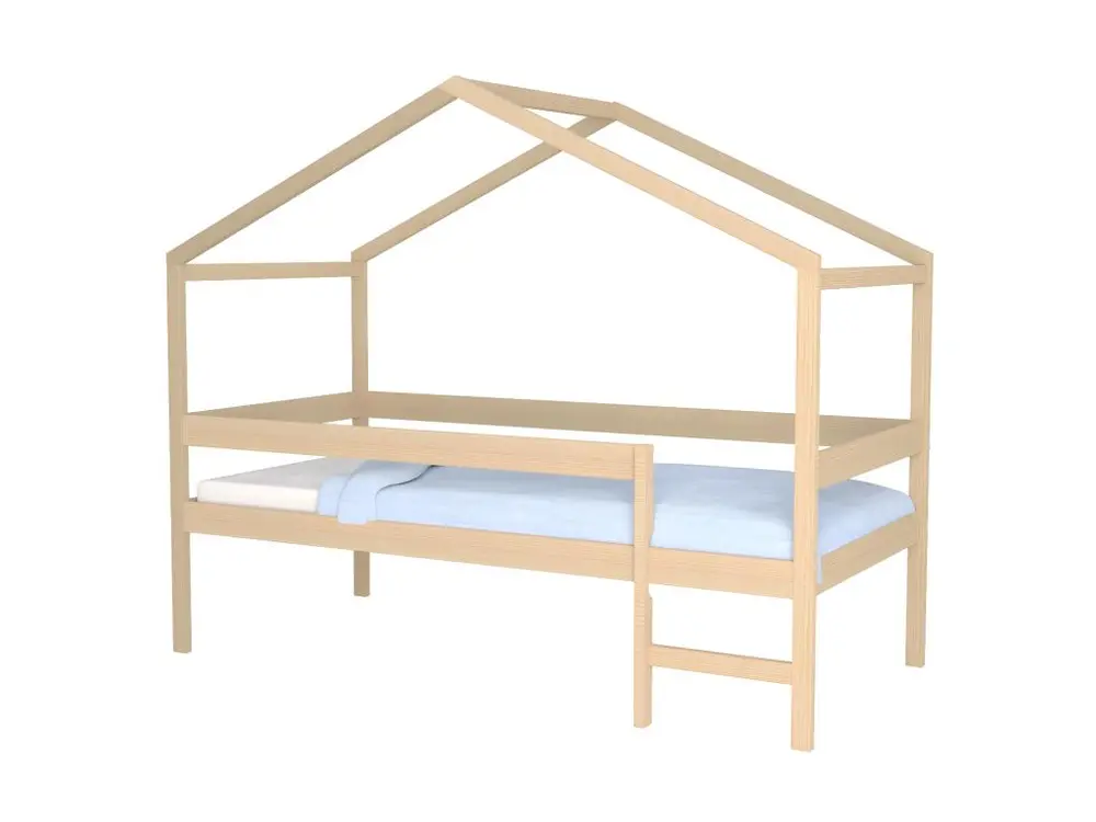 Lit cabane MIKA 90x190 + sommier + matelas IRIS / Naturel pour situation de crise