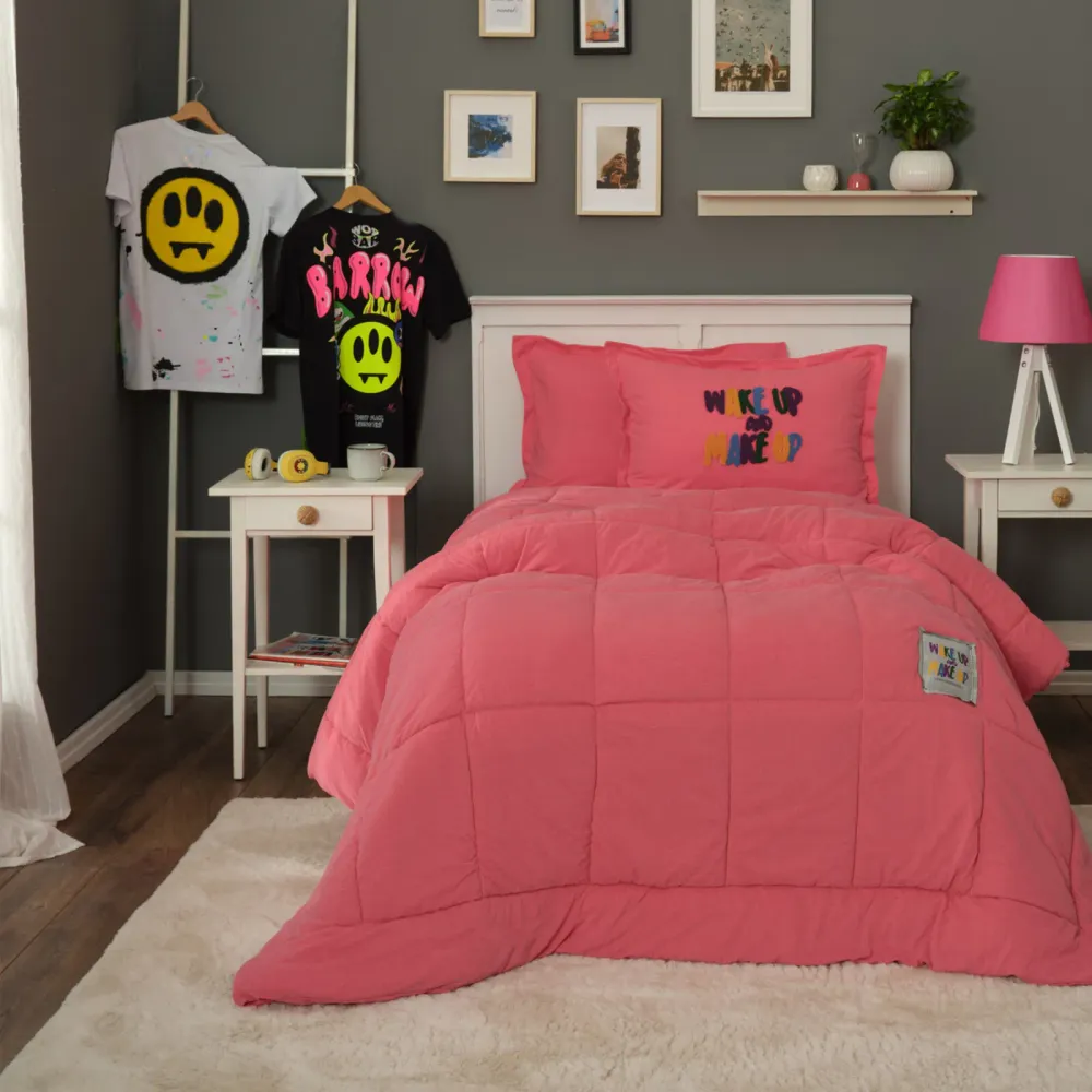 Purificateur d'air Parure de Lit Simple Karaca Home Motto Coton peigné Comfort, Fuchsia