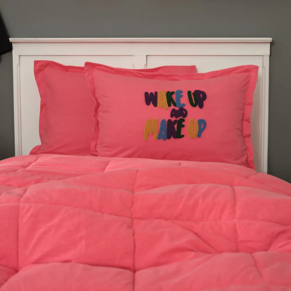 Purificateur d'air Parure de Lit Simple Karaca Home Motto Coton peigné Comfort, Fuchsia