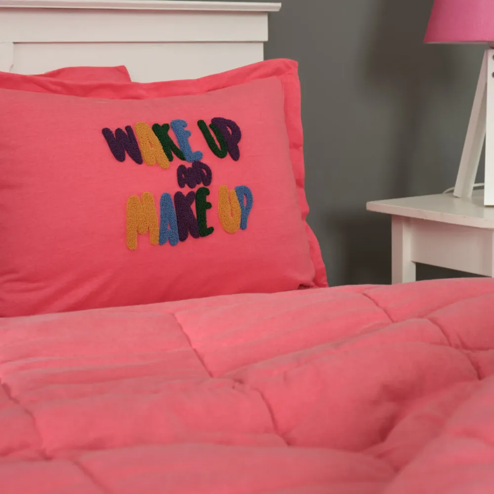 Purificateur d'air Parure de Lit Simple Karaca Home Motto Coton peigné Comfort, Fuchsia