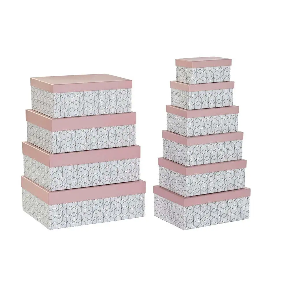 Set Juxtaposable Organising Boxes DKD Home Decor Golden White Light Pi