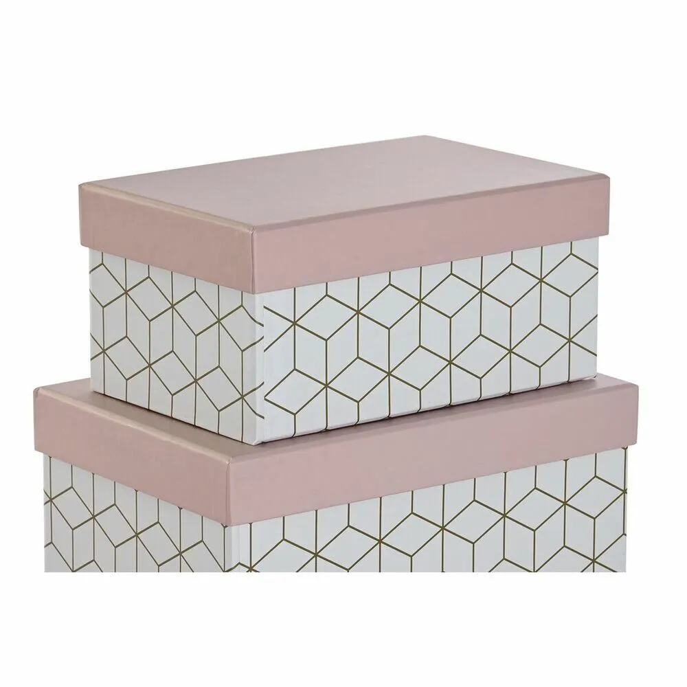 Set Juxtaposable Organising Boxes DKD Home Decor Golden White Light Pi