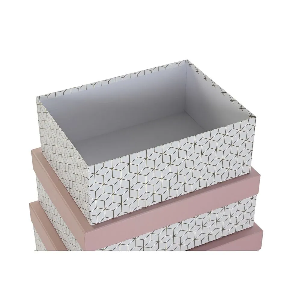 Set Juxtaposable Organising Boxes DKD Home Decor Golden White Light Pi