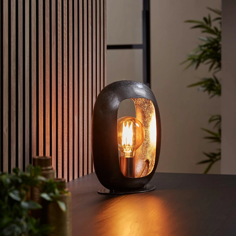 Lampe à poser Kazumi, noir-nickel/dorée, 30 cm pour ambiance cosy