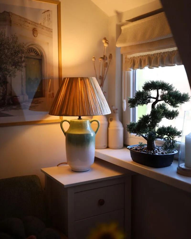 Ceramic Table Lamp Vert êt and White LIMONES Sans outil d'installation