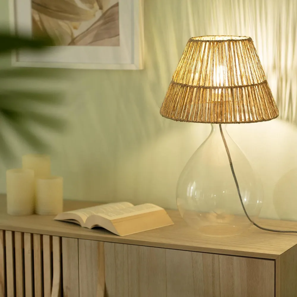 Éclairage de table en jute et verre Aurora avec LED. | 4000K | lumière neutre
