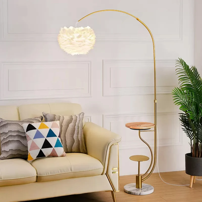 Lampadaire hémisphère moderne plume lampe sur pied arquée de salon distinctif avec plateau - Installation Facile