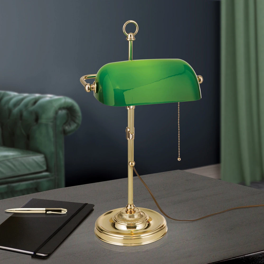 Lampe de banquier Harvard interrupteur laiton/vert Sans outil d'installation