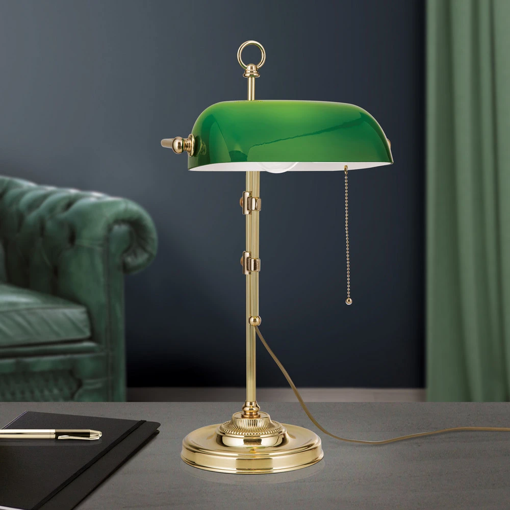 Lampe de banquier Harvard interrupteur laiton/vert Sans outil d'installation