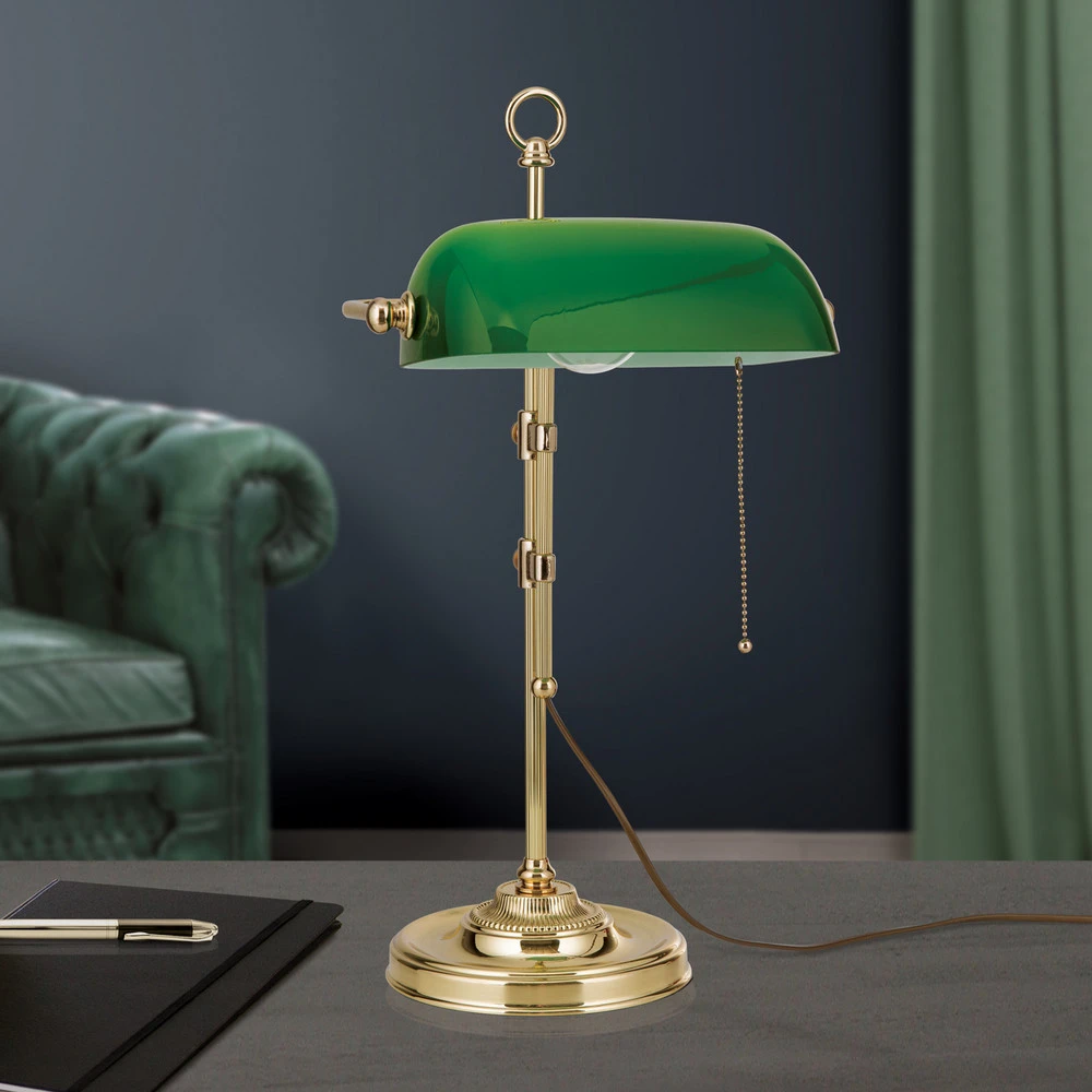 Lampe de banquier Harvard interrupteur laiton/vert Sans outil d'installation