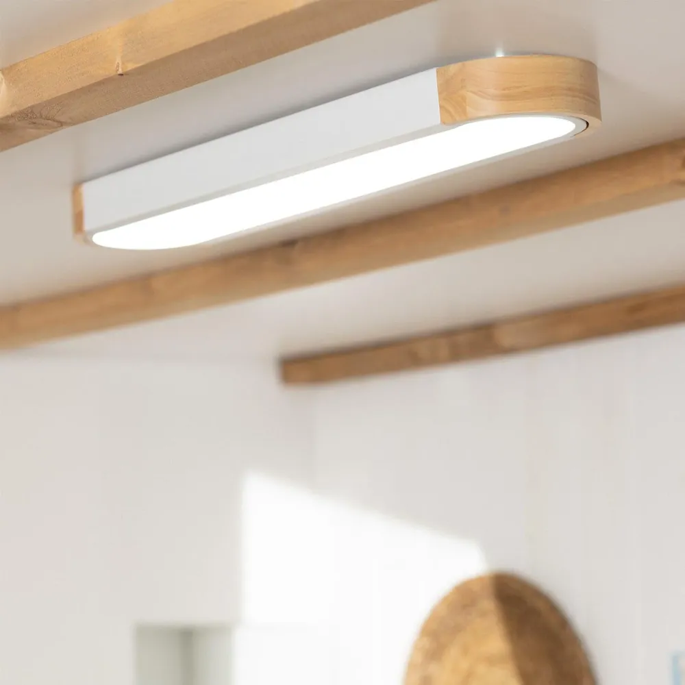 Lampe de plafond LED 18W Bois Métal 140x650 mm CCT Ajustable. avec LED intégrée non remplaçable