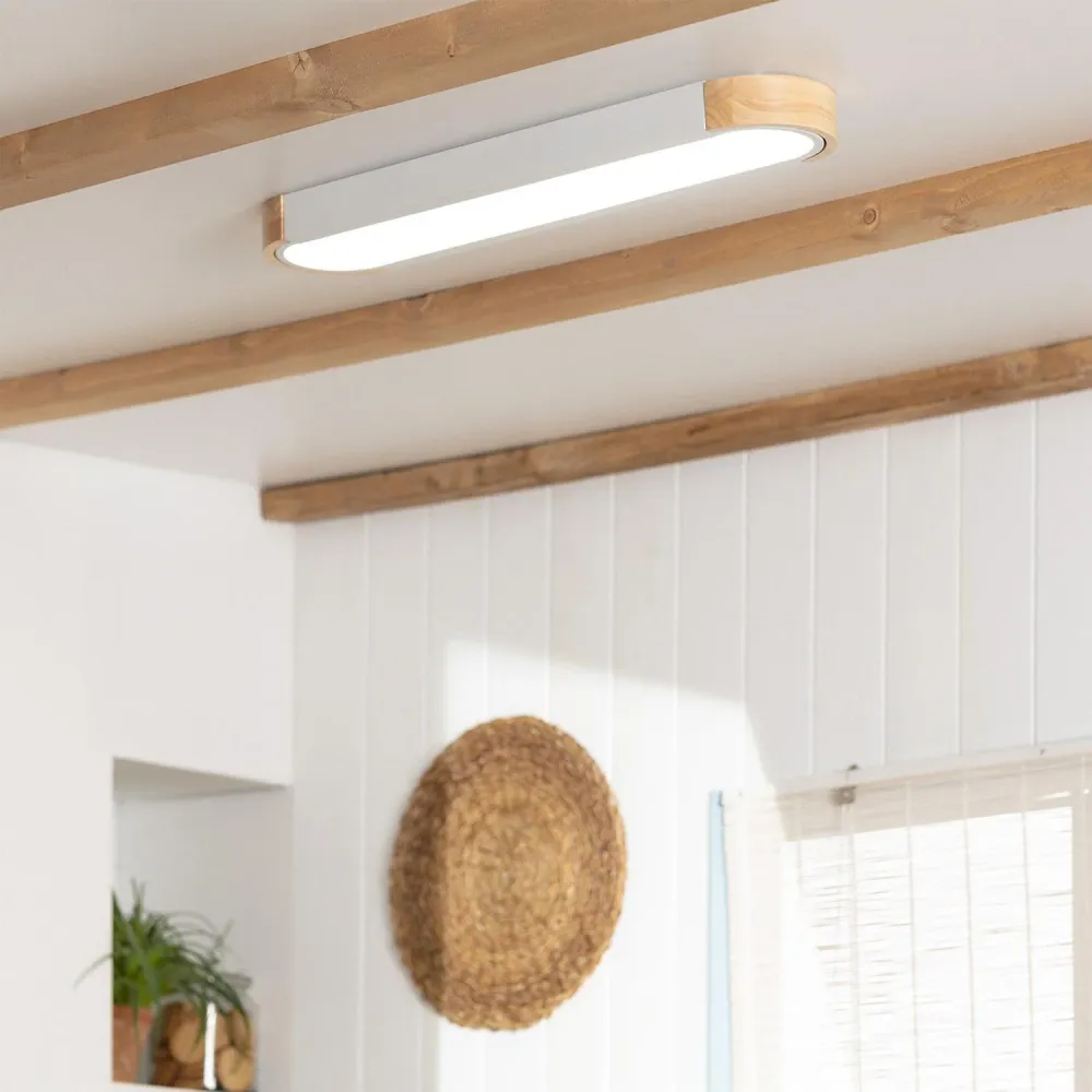 Lampe de plafond LED 18W Bois Métal 140x650 mm CCT Ajustable. avec LED intégrée non remplaçable