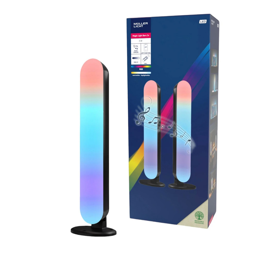 Lampe de table LED Light Bar, 2 pièces, noir, RGBW, plastique avec diffuseur opale