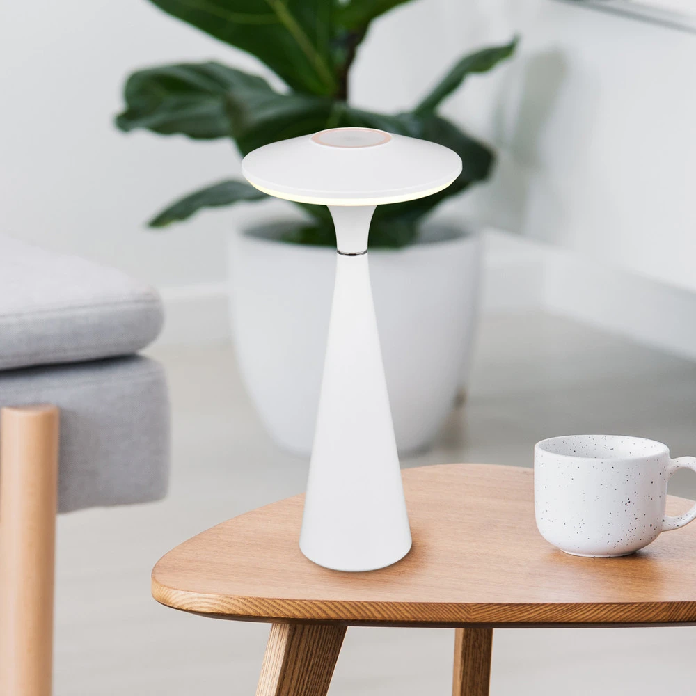 Lampe de table LED sur batterie Torrez, blanc, hauteur 28,5 cm, CCT