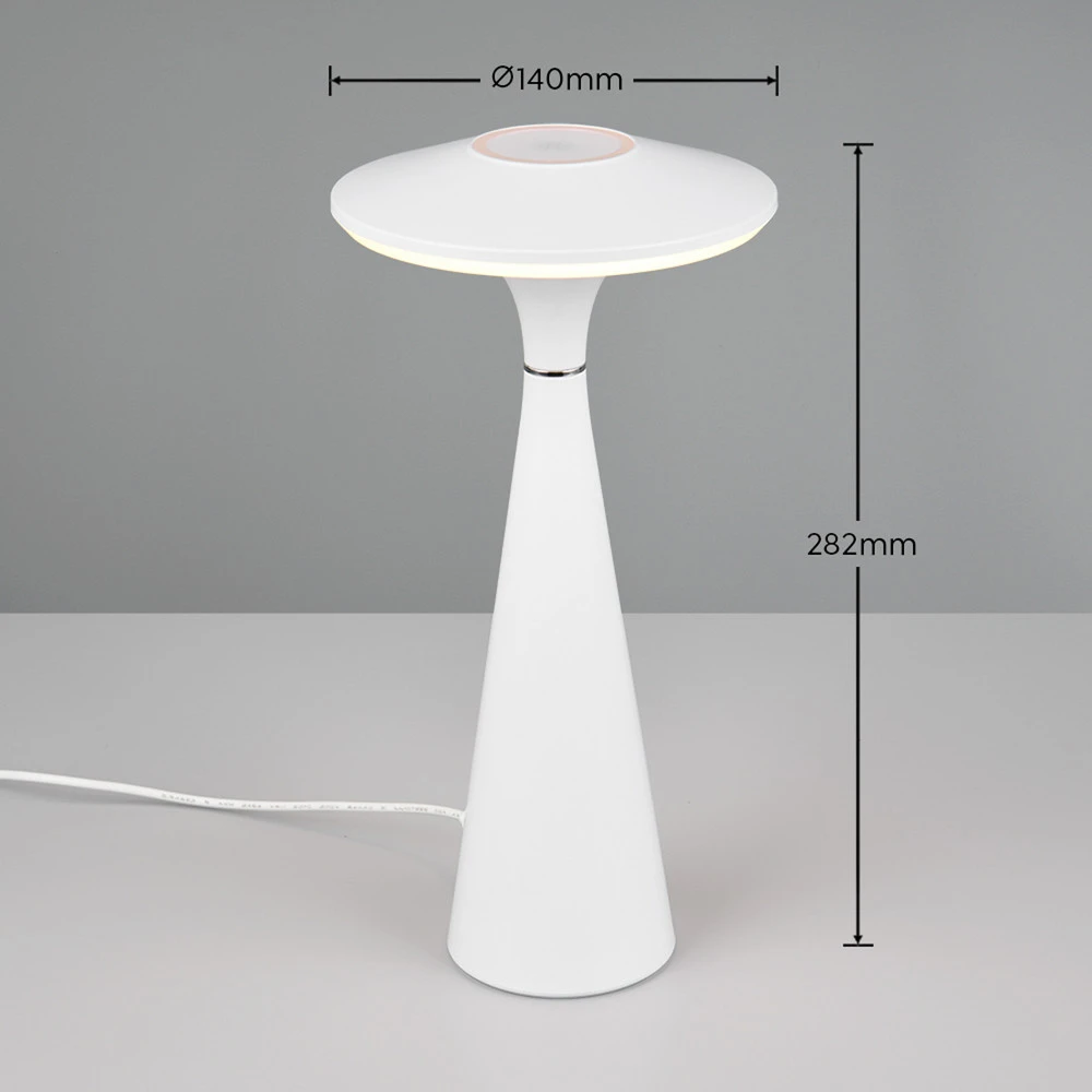 Lampe de table LED sur batterie Torrez, blanc, hauteur 28,5 cm, CCT