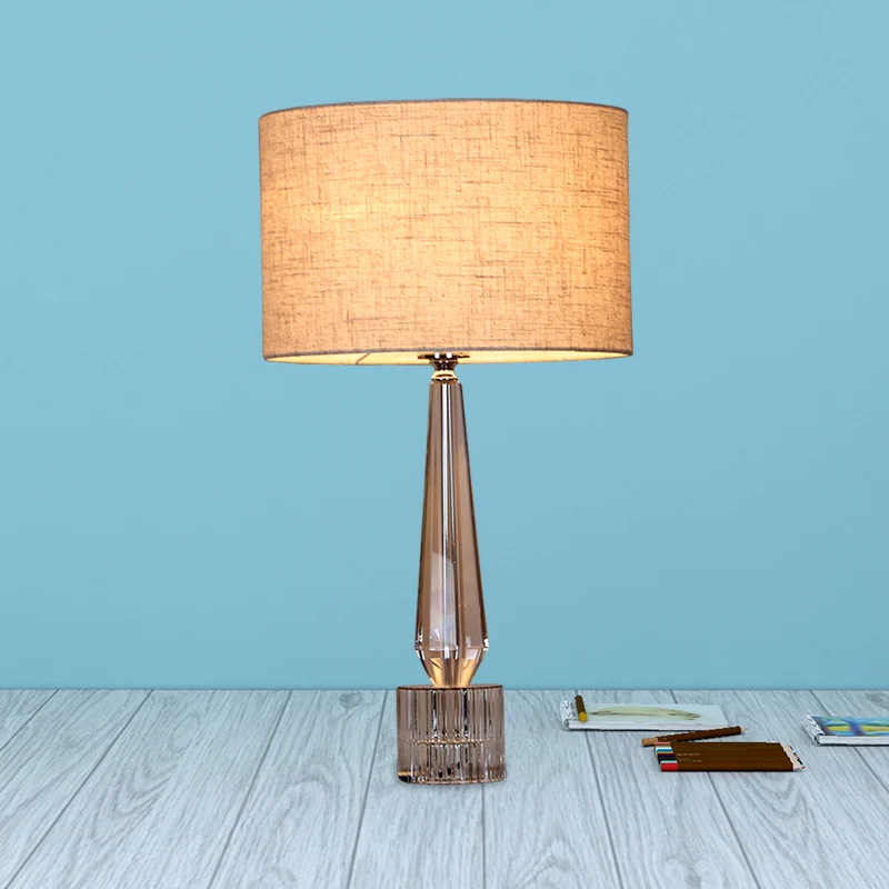 Lampe de Table de nuit ombragée à 1 tête, lance traditionnelle en cristal cristallin, en lin/blanc/noir, pour salon pour e...