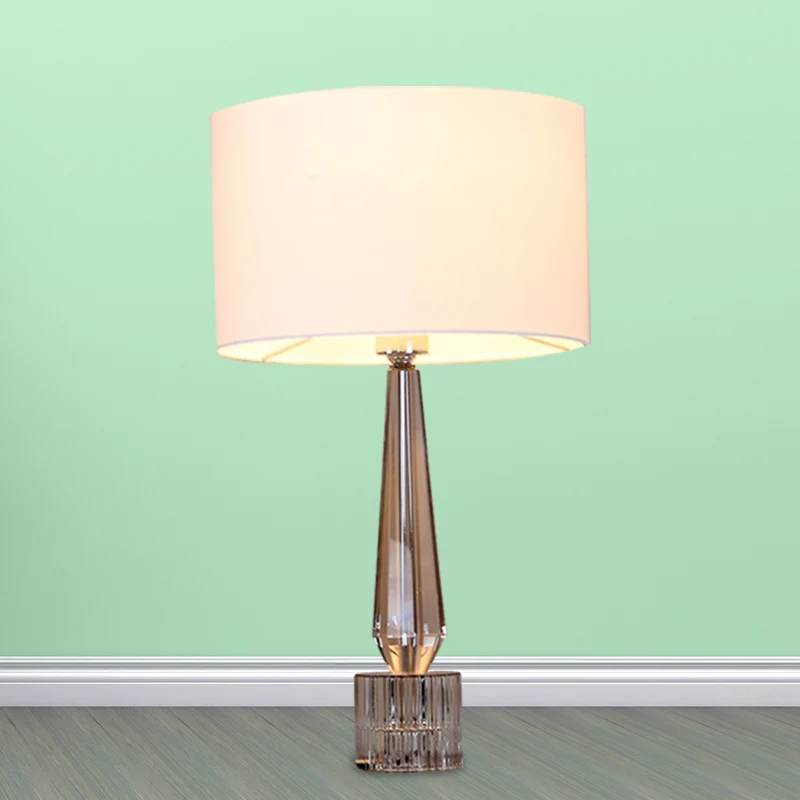 Lampe de Table de nuit ombragée à 1 tête, lance traditionnelle en cristal cristallin, en lin/blanc/noir, pour salon pour e...