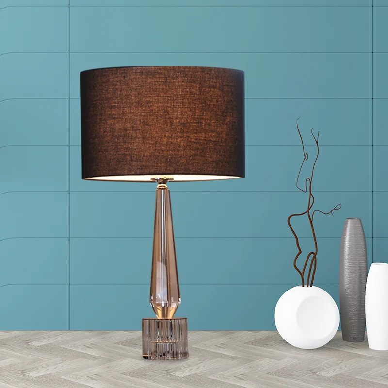 Lampe de Table de nuit ombragée à 1 tête, lance traditionnelle en cristal cristallin, en lin/blanc/noir, pour salon pour e...