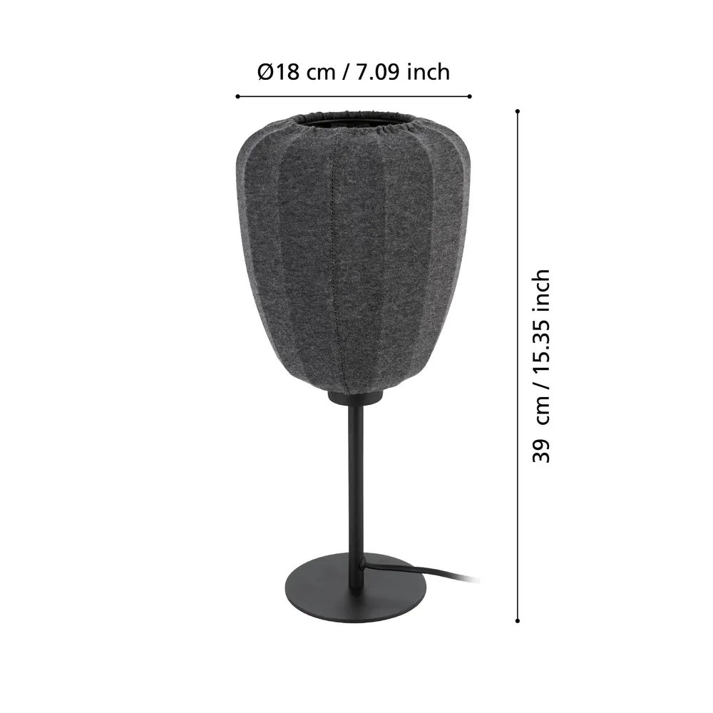 Lampe de table tissu noir BARLASTON E27 1X40W (Carré 30x30cm)