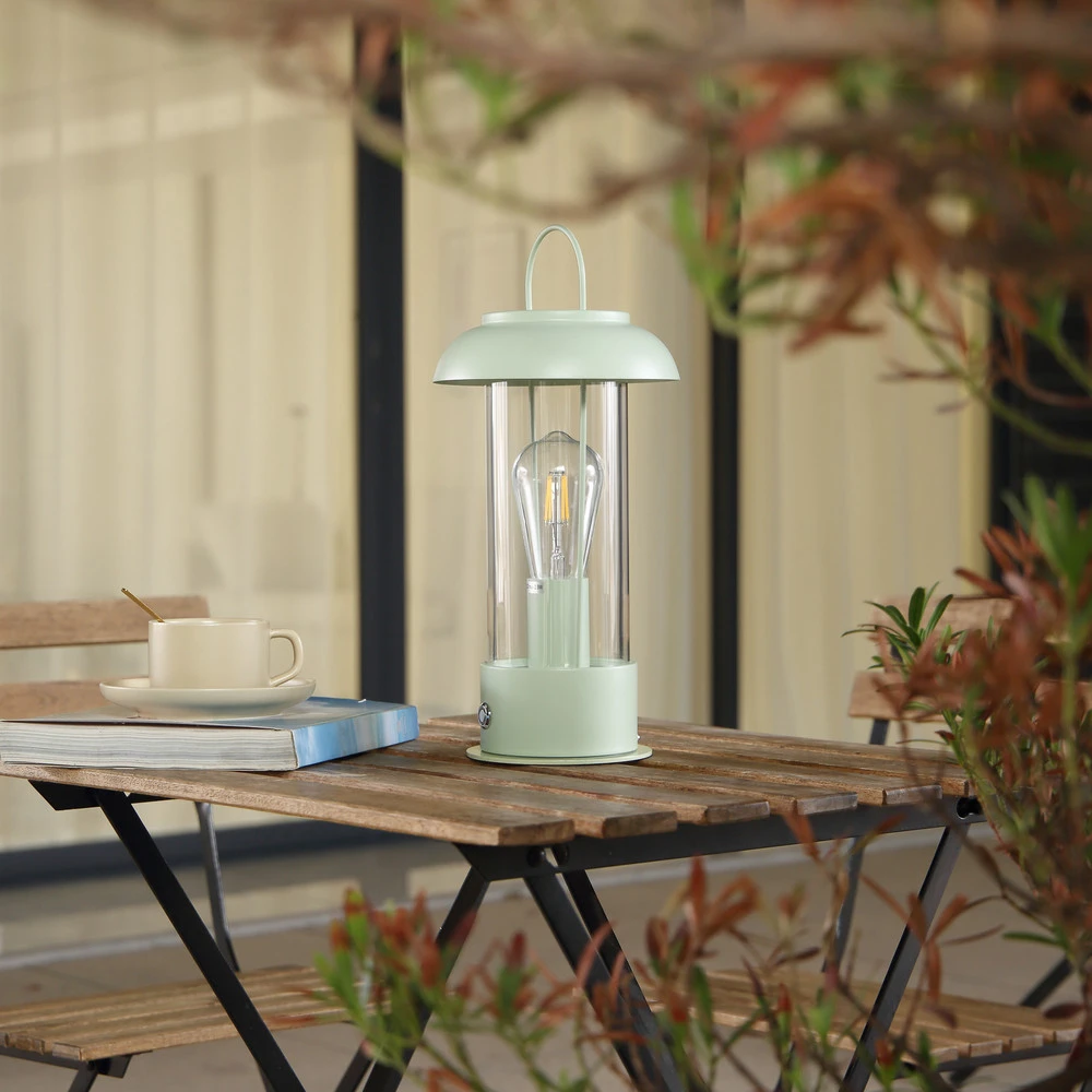 Lindby lampe de table sur batterie Yvette, vert, IP44, Touchdimmer