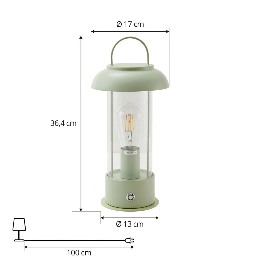 Lindby lampe de table sur batterie Yvette, vert, IP44, Touchdimmer