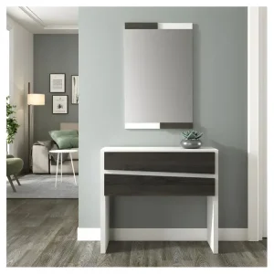 Luminaire de plafond design contemporain Meuble d'entrée Bois blanc/Bois noir + miroir - NIKITA : Noir et Blanc