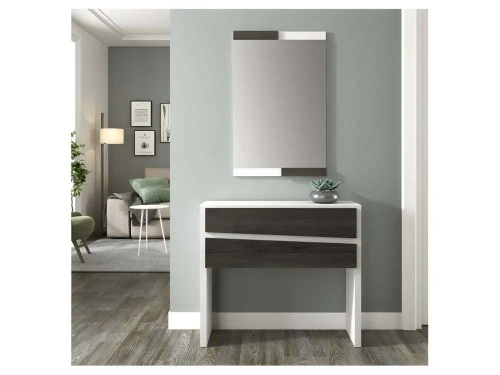 Luminaire de plafond design contemporain Meuble d'entrée Bois blanc/Bois noir + miroir - NIKITA : Noir et Blanc