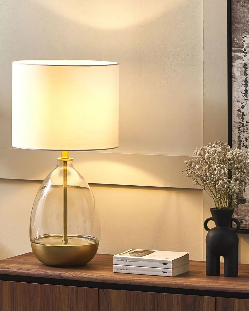 Luminaire de plafond à diffusion uniforme Tafellamp glas wit/goud OKARI
