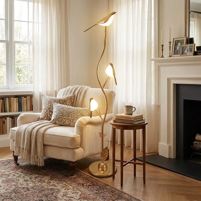 Lustre Cristal Premium Bird Design Lamp Dorure & White