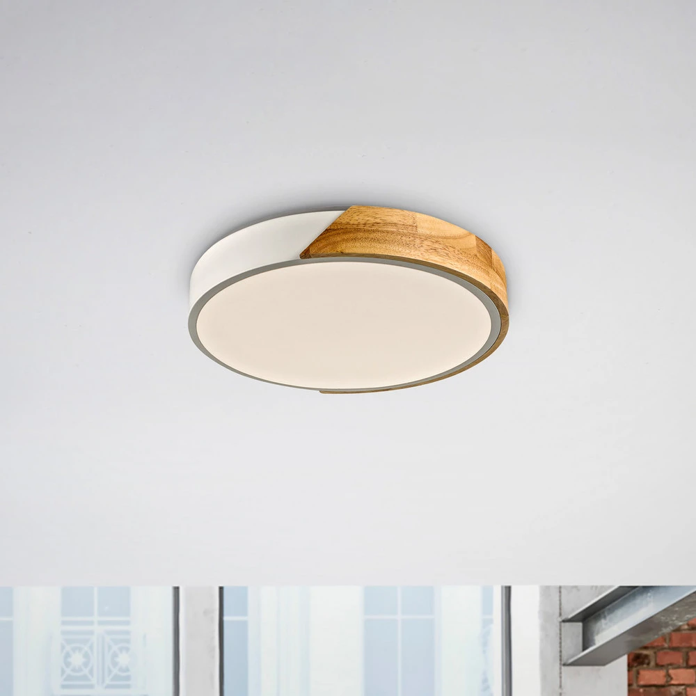 Lustre Cristal Premium JUST LIGHT. Plafonnier LED Bila, blanc, Ø 32 cm, bois