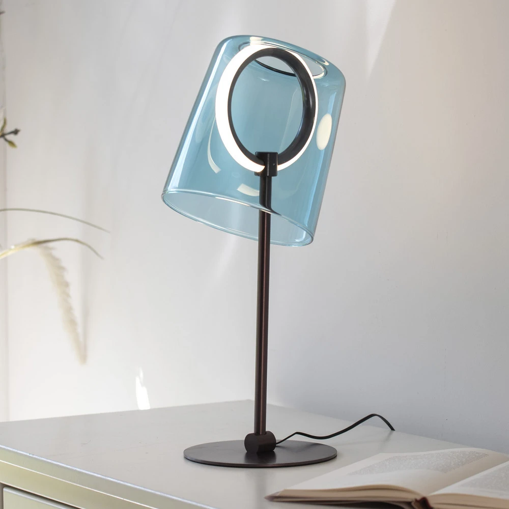 Lustre Cristal Premium Paul Neuhaus lampe de table LED Zula, bleu, hauteur 42 cm