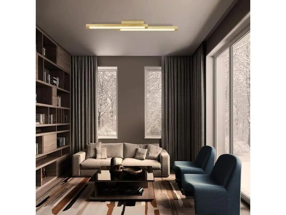 NETTLIFE Plafonnier LED Bois Évident 90 cm 3000 K Blanc Chaud Lampe de Chambre au Design Rétro, pour Salon, Chambre, Coulo...