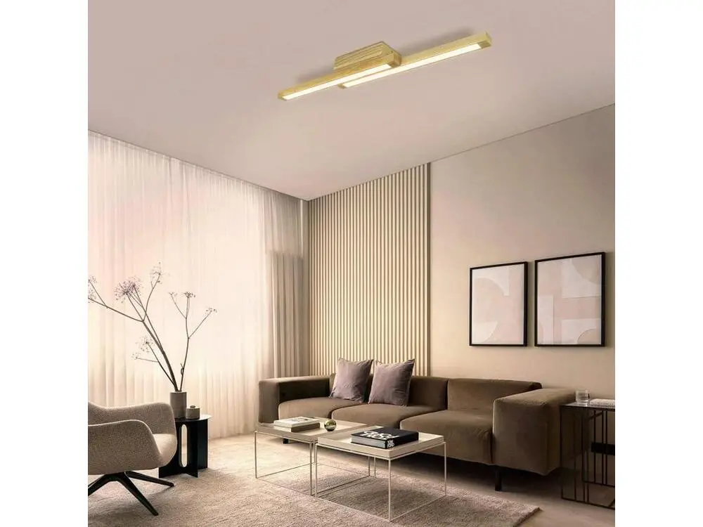 NETTLIFE Plafonnier LED Bois Évident 90 cm 3000 K Blanc Chaud Lampe de Chambre au Design Rétro, pour Salon, Chambre, Coulo...