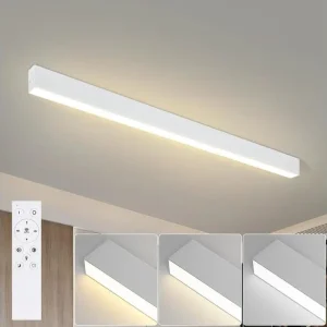 NETTLIFE Plafonnier LED Contemporain 80CM Lampe de Bureau Longue Plafond 25W Dimmable avec Télécommande pour Salon Chambre...
