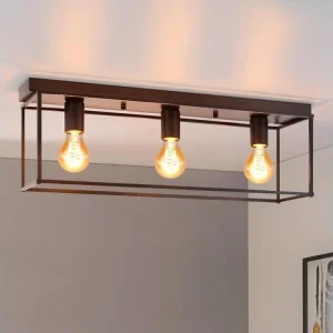 NETTLIFE Plafonnier 3 spots E27 Max. 25W ancien noir métal pour salon cuisine industriel lampe de couloir - sans ampoule e...
