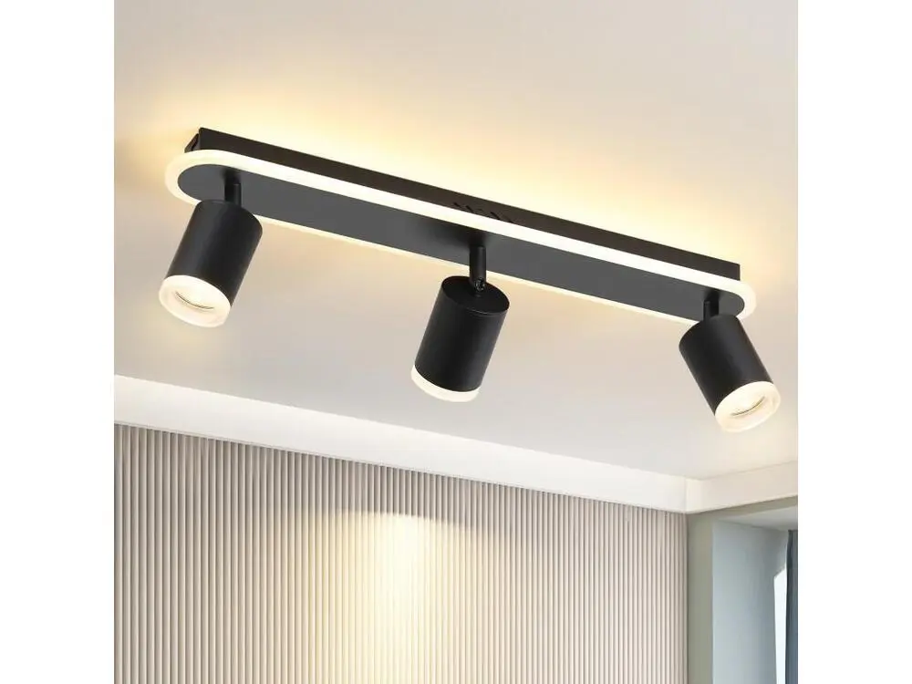 NETTLIFE 3 spots de plafond LED noir GU10 en métal, orientables à 330° pour chambre couloir salle à manger cuisine salon l...