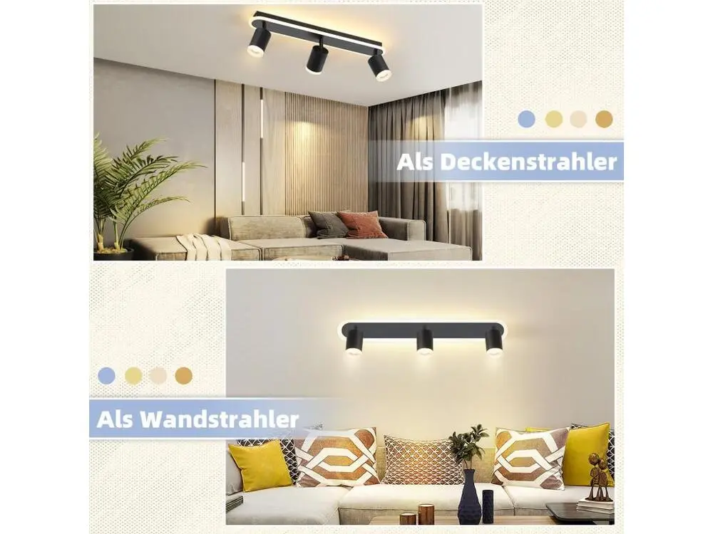 NETTLIFE 3 spots de plafond LED noir GU10 en métal, orientables à 330° pour chambre couloir salle à manger cuisine salon l...
